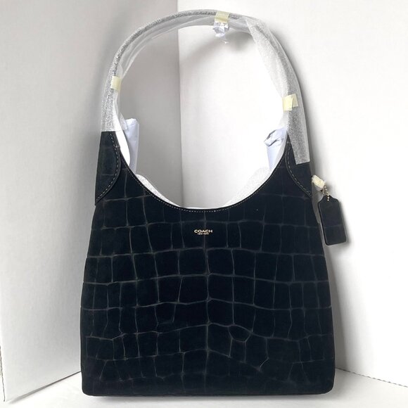 Coach Handbags - Coach Brooklyn 28 Black Croc Embossed Suede Leather Hobo CCJ00